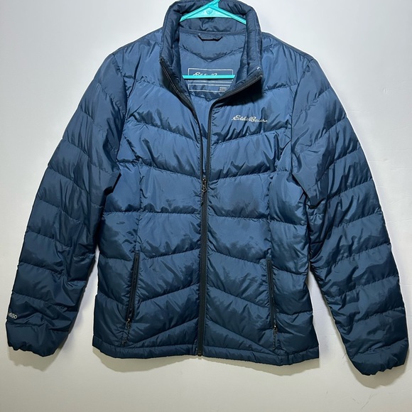 Eddie Bauer Women's Midweight Blue Chevron Quilt Down Jacket Sz S Casual Ski - Picture 4 of 6